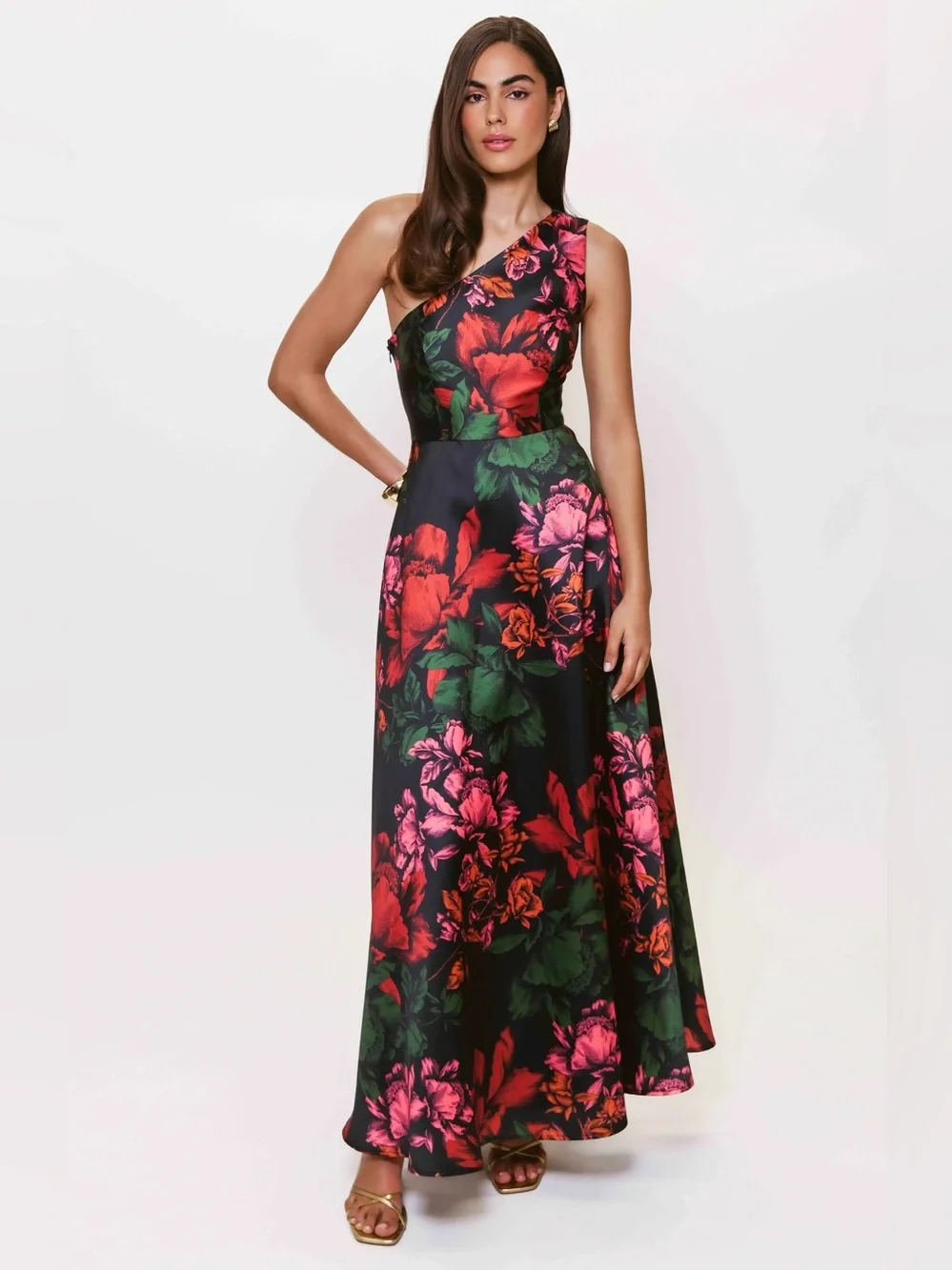 Hutch Cassandra One-Shoulder Black Floral Maxi Dress - Picture 1 of 7